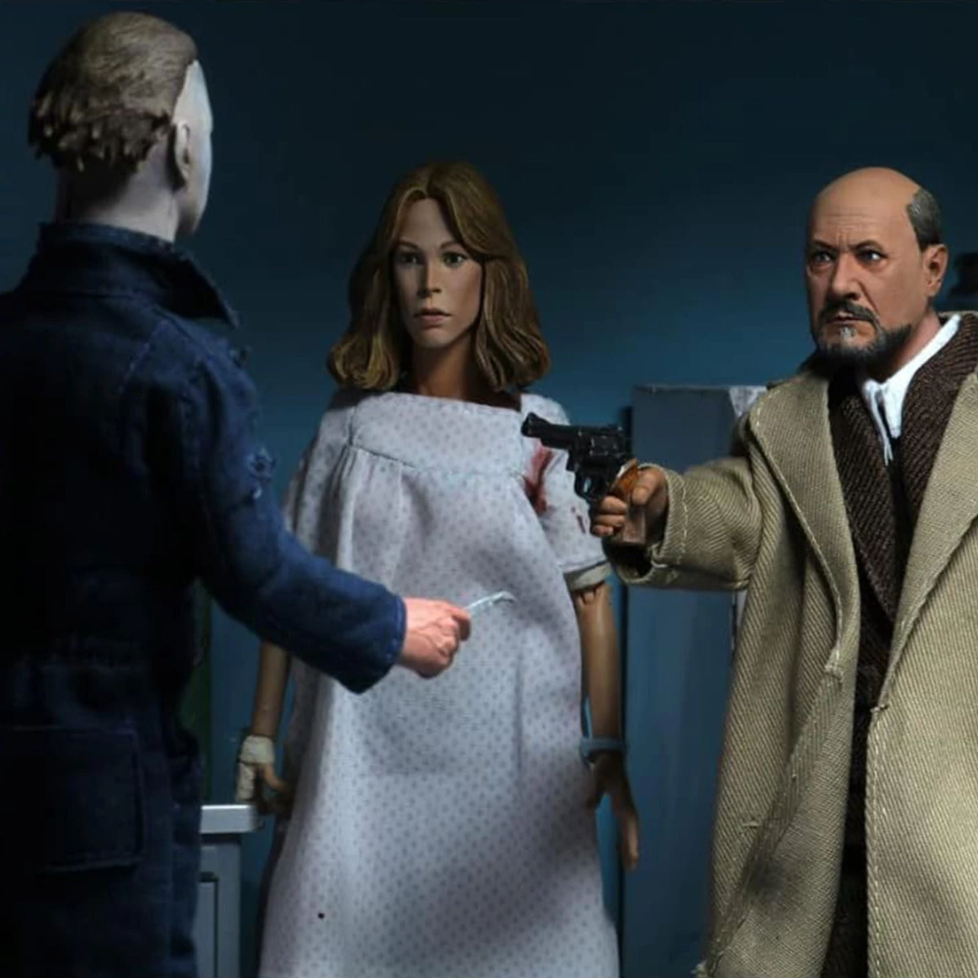 HALLOWEEN 2 (1981) 8” CLOTHED ACTION FIGURE 2 PACK- DR. LOOMIS AND LAURIE STRODE