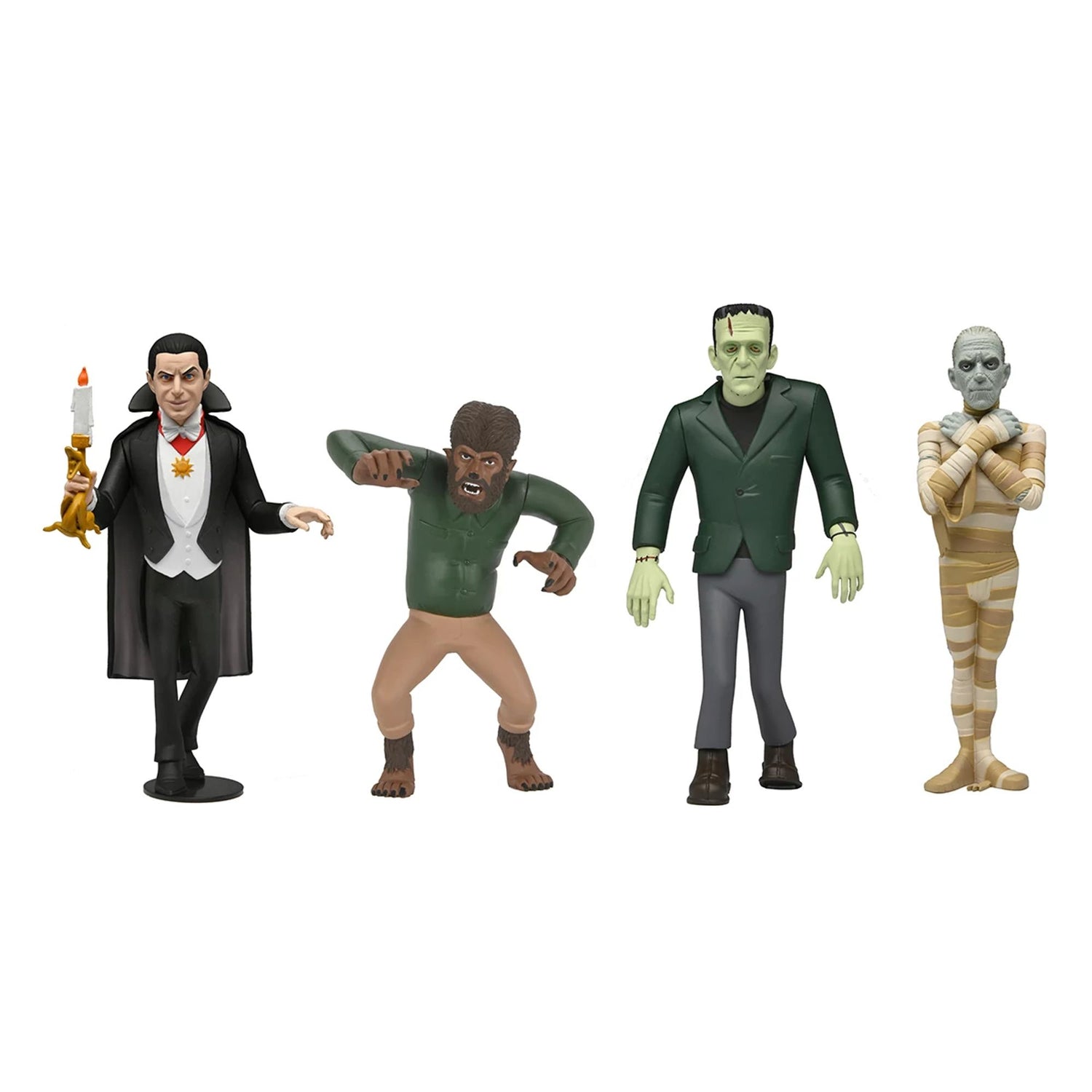 &quot;UNIVERSAL MONSTERS - TOONY TERRORS 6&quot;&quot; SCALE ACTION FIGURES BUNDLE (SERIES 10) - DRACULA, FRANKENSTEIN, WOLF MAN, MUMMY&quot;