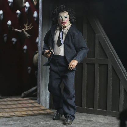 TEXAS CHAINSAW MASSACRE - 8” CLOTHED FIGURE - LEATHERFACE WITH PRETTY WOMAN MASK IN WINDOW BOX