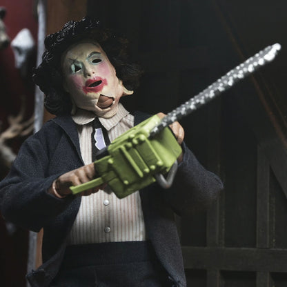 TEXAS CHAINSAW MASSACRE - 8” CLOTHED FIGURE - LEATHERFACE WITH PRETTY WOMAN MASK IN WINDOW BOX