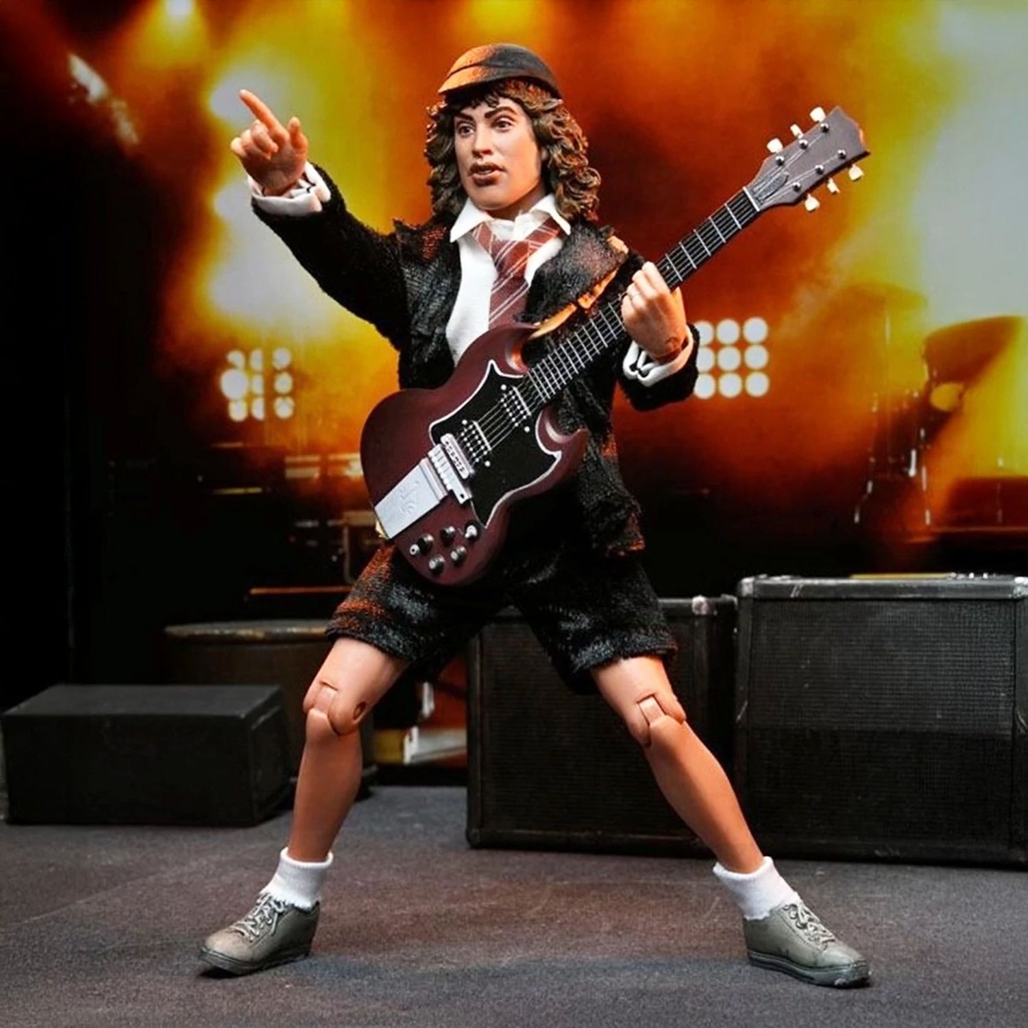 AC/DC 8” CLOTHED ACTION FIGURE -ANGUS YOUNG “HIGHWAY TO HELL” RETRO FIGURE