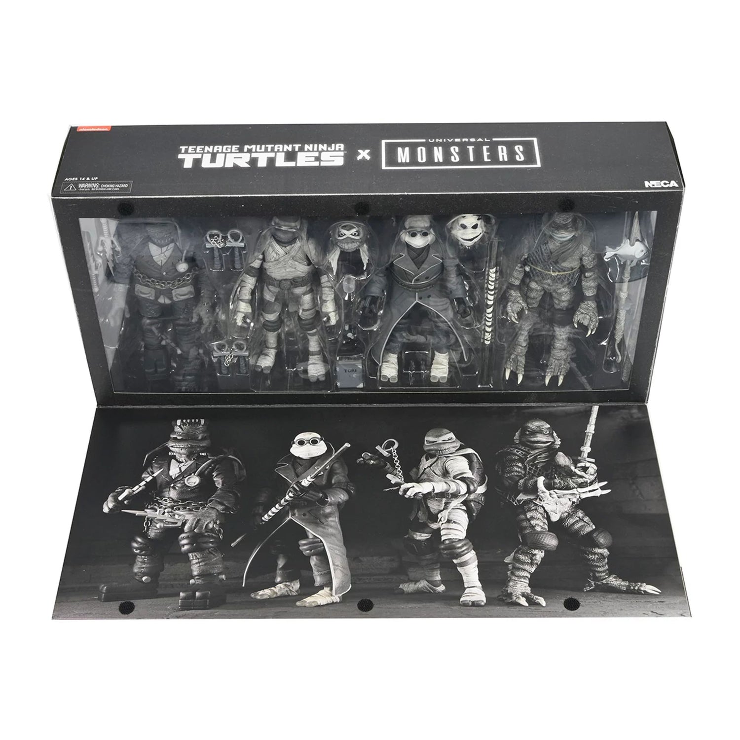 UNIVERSAL MONSTERS X TEENAGE MUTANT NINJA TURTLES - 7’’ SCALE ACTION FIGURE - BLACK &amp; WHITE TURTLES 4 PACK