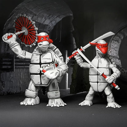 TEENAGE MUTANT NINJA TURTLES (MIRAGE COMICS) - 7&quot; SCALE ACTION FIGURE - BLACK &amp; WHITE FIRST TURTLES