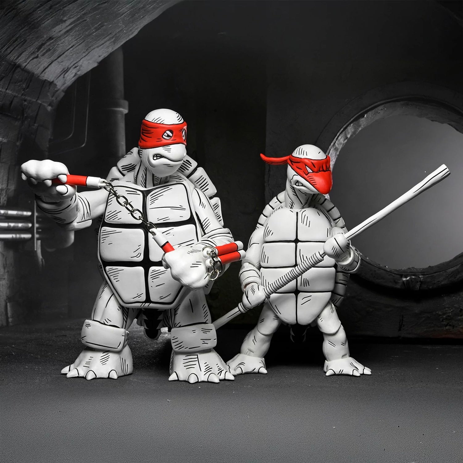 TEENAGE MUTANT NINJA TURTLES (MIRAGE COMICS) - 7&quot; SCALE ACTION FIGURE - BLACK &amp; WHITE FIRST TURTLES