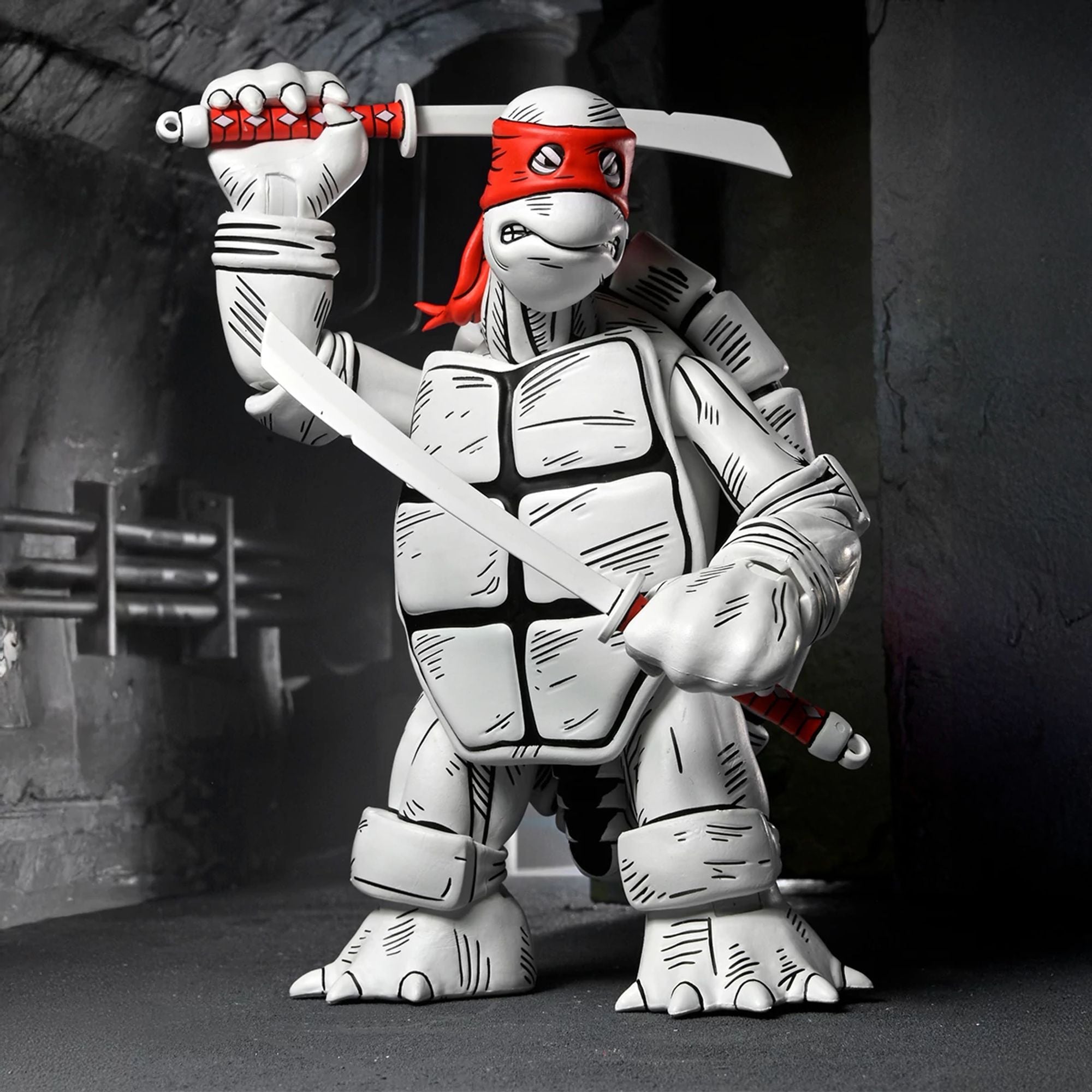 TEENAGE MUTANT NINJA TURTLES (MIRAGE COMICS) - 7&quot; SCALE ACTION FIGURE - BLACK &amp; WHITE FIRST TURTLES