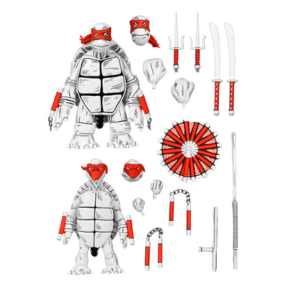 TEENAGE MUTANT NINJA TURTLES (MIRAGE COMICS) - 7&quot; SCALE ACTION FIGURE - BLACK &amp; WHITE FIRST TURTLES