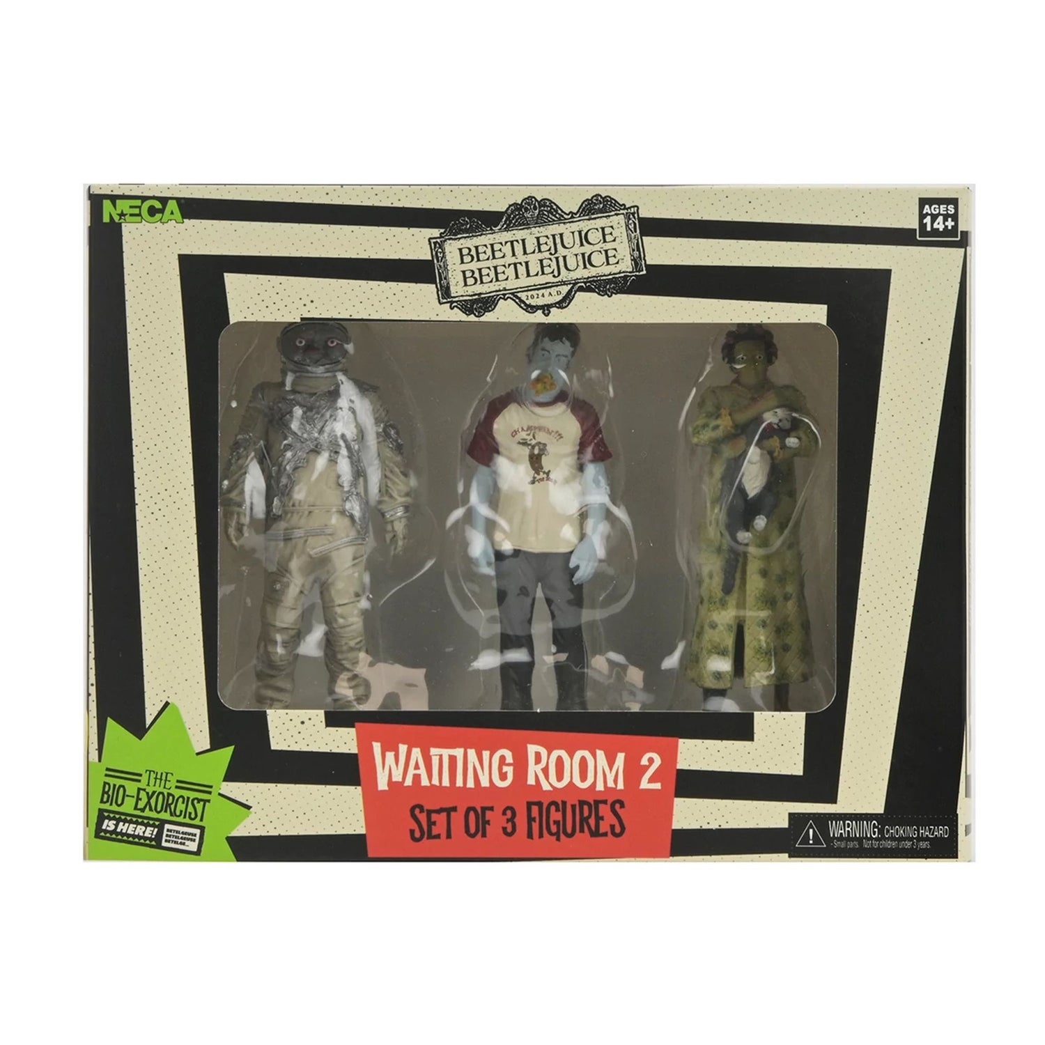 BEETLEJUICE BEETLEJUICE – 3&quot; SET - &quot;WAITING ROOM SET 2&quot; (CAT LADY, SPACE MAN, HOT DOG CHAMPION)