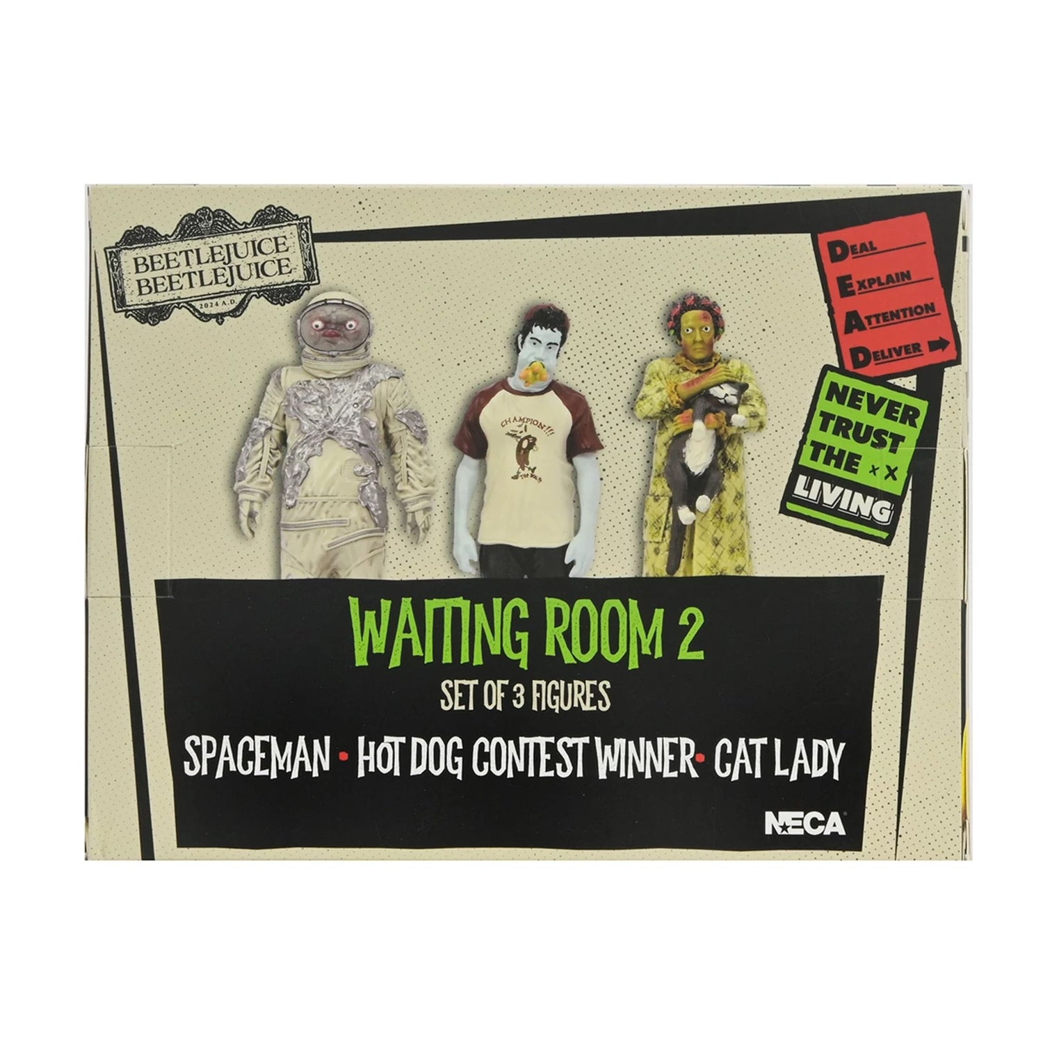 BEETLEJUICE BEETLEJUICE – 3&quot; SET - &quot;WAITING ROOM SET 2&quot; (CAT LADY, SPACE MAN, HOT DOG CHAMPION)